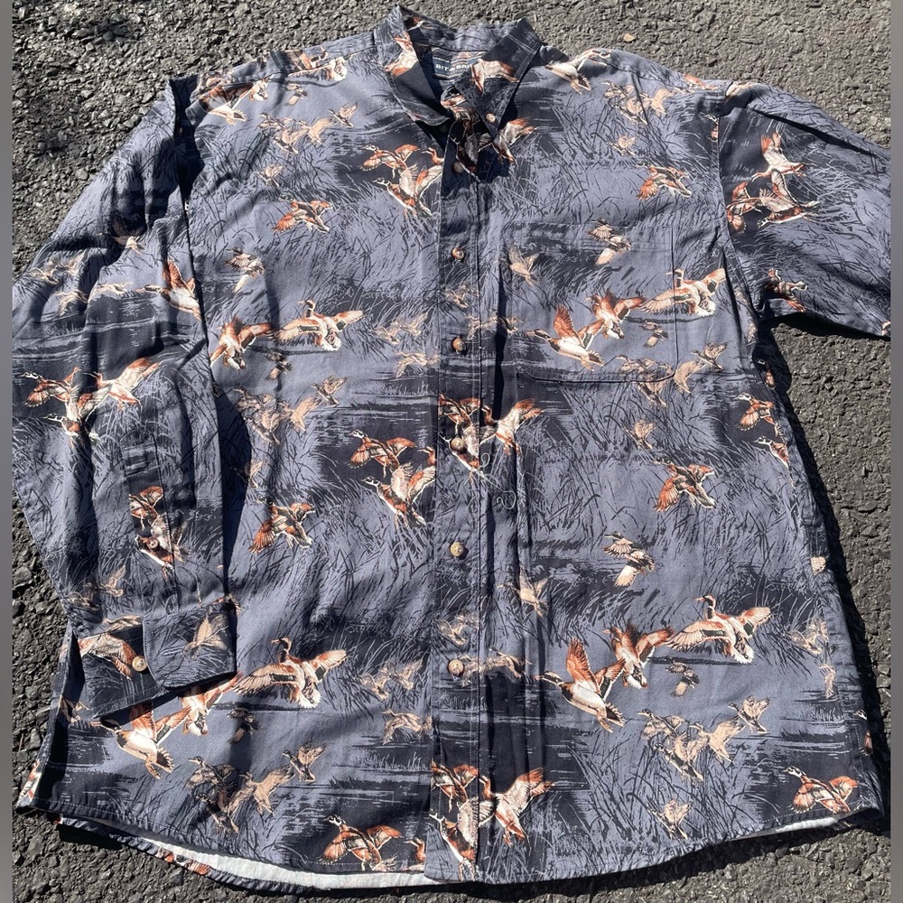 Bit & Bridle‎ Shirt Mens Gray Ducks Hunting Outdoors Country Relaxed Large